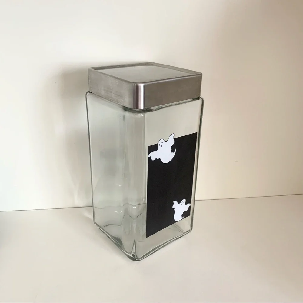 Glass jar with chalkboard ghost Halloween decor made in USA